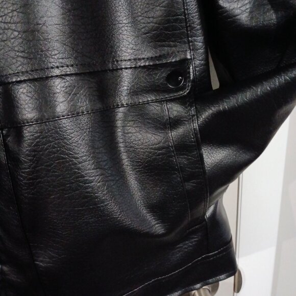 Faux Leather Jacket Men's Black with Brown Faux fur lining M/L New - Picture 5 of 12